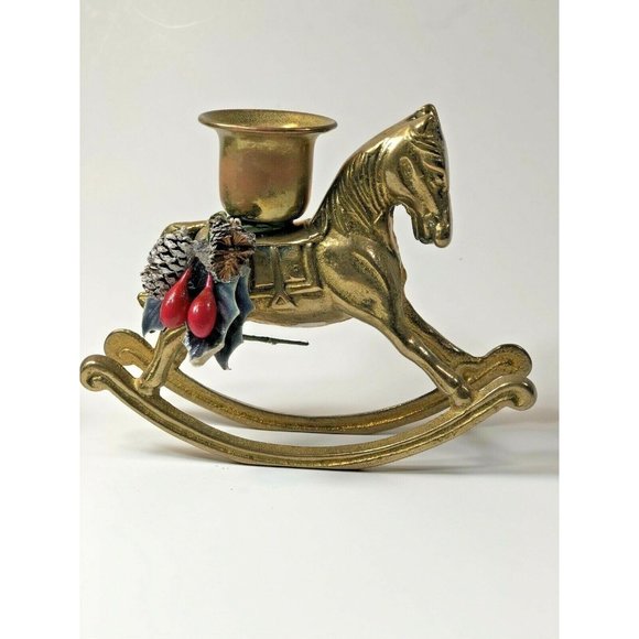 Rocking Horse Stallion Pony Solid Brass Christmas Candle Stick Holder in Box - Picture 3 of 11